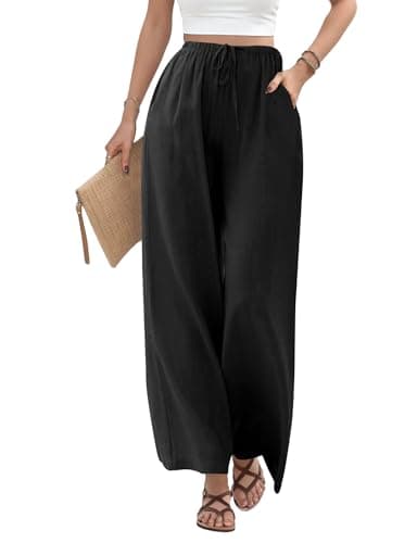 High Waisted Flowy Linen Palazzo Pants for Women Summer Comfort