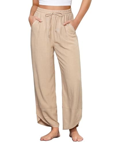 GRAPENT High-Waisted Wide Leg Linen Pants for Women Summer Crop Pants with Pockets