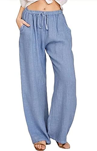 Loveimgs Women's Casual Wide Leg Lightweight Summer Linen Pants with Drawstring Waist