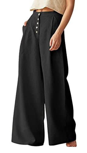 CHARTOU Women's Summer High Waist Wide Leg Cotton Linen Palazzo Pants with Pockets