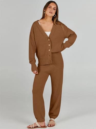 ANRABESS Women's 2-Piece Ribbed Knit Lounge Set