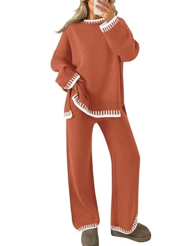 ZESICA Women's Casual Long Sleeve Sweater and Wide Leg Pants Set