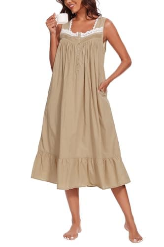AVIIER 100% Cotton Sleeveless Nightgowns for Women with Pockets