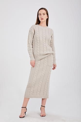 UTCOCO Women's Chunky Cable Knit Sweater & Skirt Set