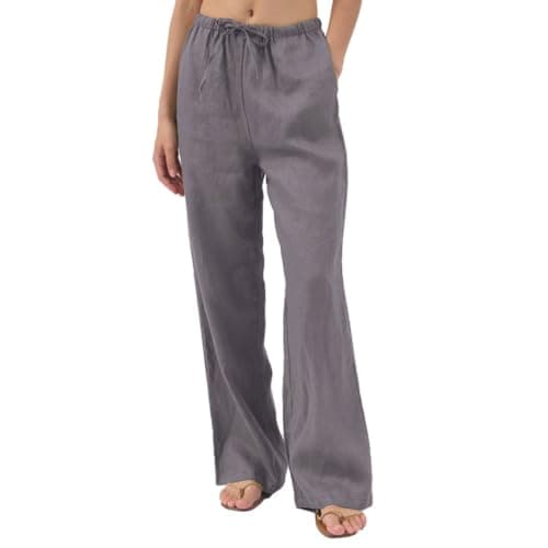 Amazhiyu Women's Pure Linen Summer Drawstring Pants with Pockets