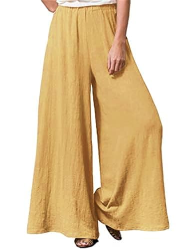 Hisanny Women's Plus Size Wide Leg Linen Palazzo Trousers with Pockets L, 5XL