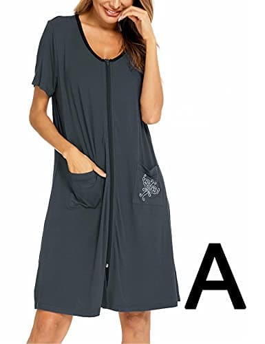 SWOMOG Women's Zip Up Lightweight Bathrobe with Pockets