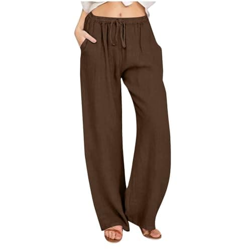 2024 Trendy Women's High Waist Loose Fit Linen Palazzo Pants