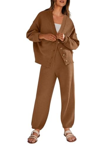 ANRABESS Women's 2-Piece Ribbed Knit Lounge Set