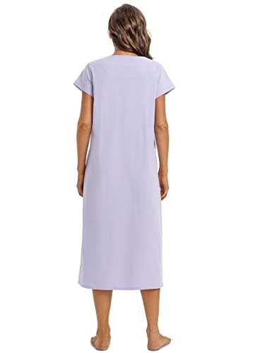 Women's Cotton Nightgown Short Sleeve Soft Comfy Button Loungewear