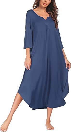 Ekouaer Plus Size 3/4 Sleeves Maxi Nightgown for Women