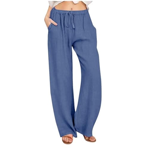 2024 Trendy Women's High Waist Loose Fit Linen Palazzo Pants