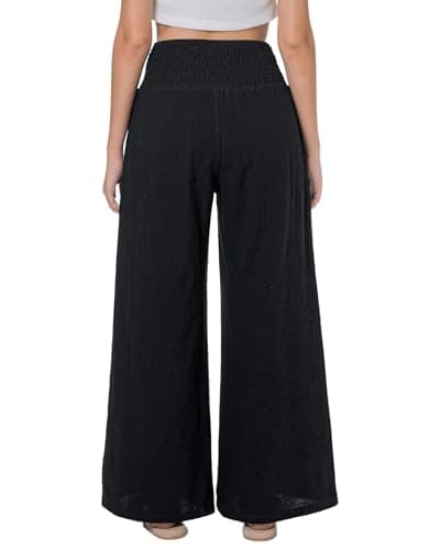 LOFBAZ Women's Summer High Waisted Boho Flowy Cotton Linen Palazzo Pants with Pockets