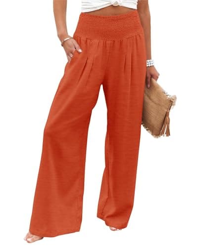 PrinStory Women's High-Waisted Summer Palazzo Pants Wide Leg Cotton Linen