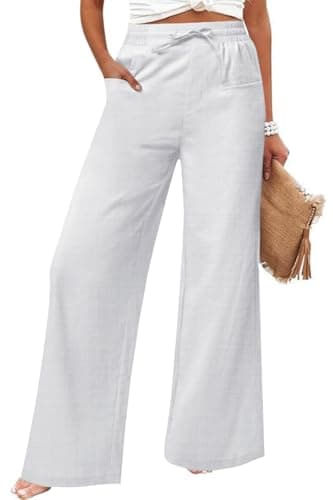 JEKAOYI Women's Casual Linen Wide Leg Pants with Pockets