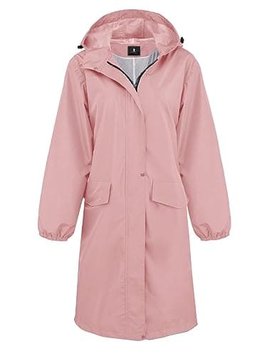 SaphiRose Women's Lightweight Waterproof Long Hooded Rain Jacket