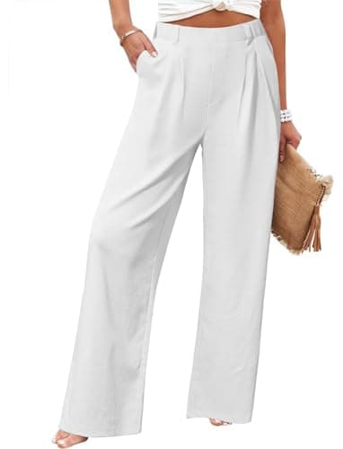 SEMARO Womens High Waisted Linen Feel Wide Leg Pants with Pockets
