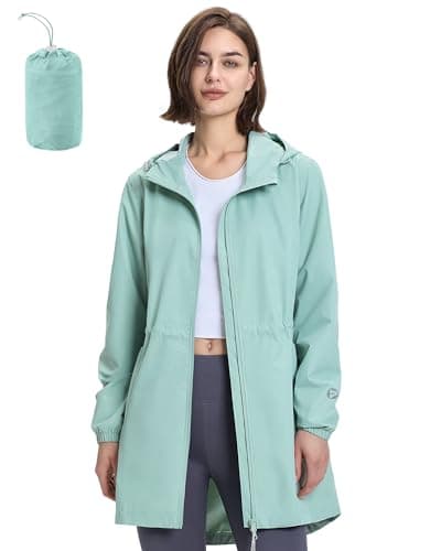 Women's Outdoor Waterproof Long Rain Coat With Hood Windproof Jacket