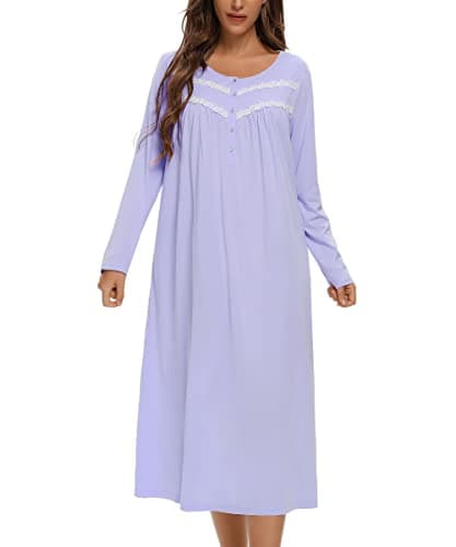 Long Sleeve Cotton Nightgowns for Women