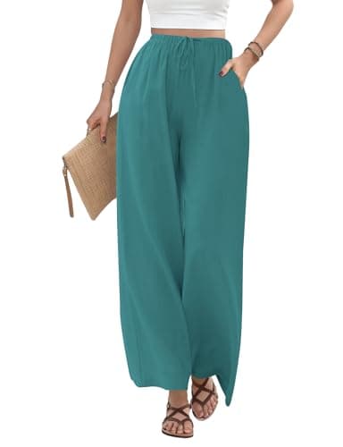 High Waisted Flowy Linen Palazzo Pants for Women Summer Comfort
