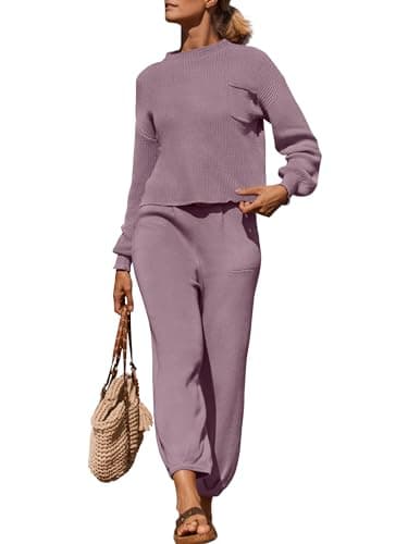 ZESICA Women's Sweater Set: Mock Neck Knit Pullover Top with High Waist Pant