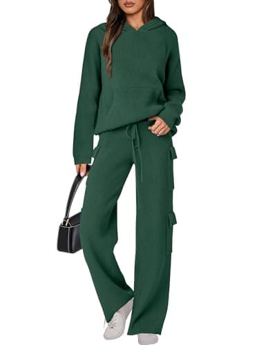 ANRABESS Women's Casual Knit Hoodie & Straight Leg Pants Fall Fashion Set