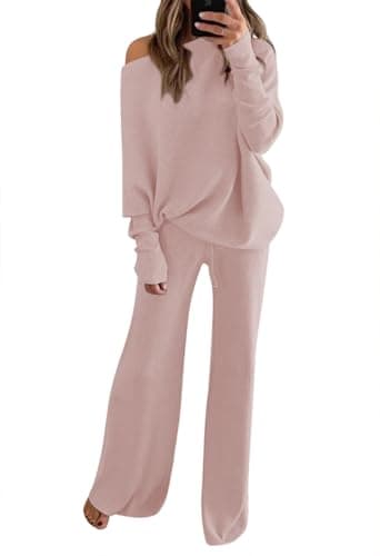 Linsery Women's High Neck Knitted Sweater Set Wide Leg Casual Sweatsuit