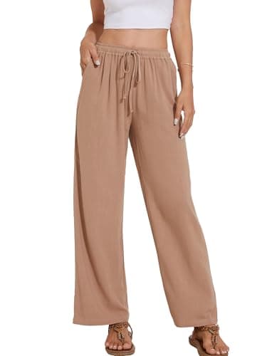 Cizayoi High-Waisted Wide Leg Drawstring Linen Pants for Summer Beach Casual Wear