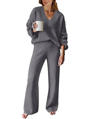 ANRABESS Women's Long Sleeve Cable Knit Sweater and Wide Leg Matching Tracksuit Set