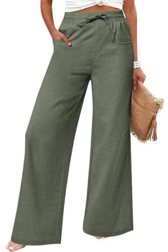 JEKAOYI Women's Casual Linen Wide Leg Pants with Pockets