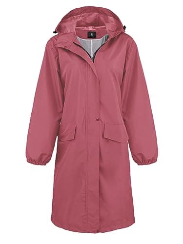 SaphiRose Women's Lightweight Waterproof Long Hooded Rain Jacket