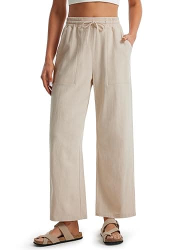 Libin Women's Wide Leg Linen Palazzo Pants High Waist Casually Cropped