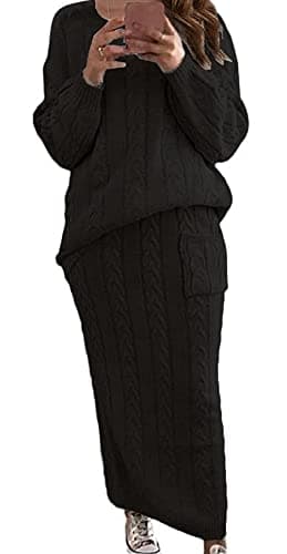 CHARTOU Women's Winter Chunky Cable Knit Sweater & Skirt Set