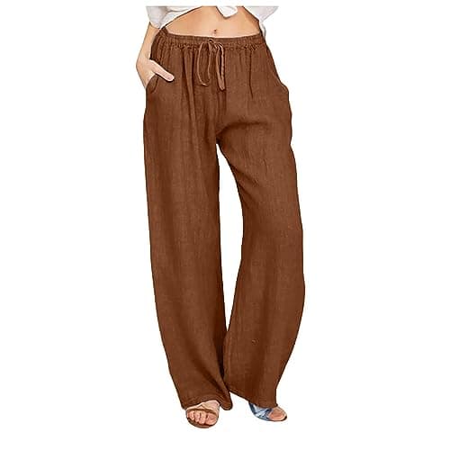2024 Trendy Women's High Waist Loose Fit Linen Palazzo Pants