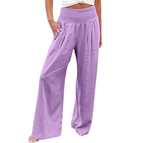 Women's Casual High Waisted Wide Leg Linen Pants