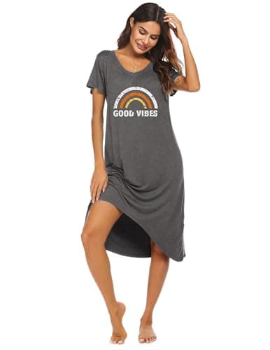 Ekouaer Comfy Plus Size Womens Short Sleeve Sleepwear S-3XL