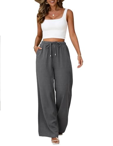 Jyanl Women's Casual Linen Wide Leg Drawstring Pants
