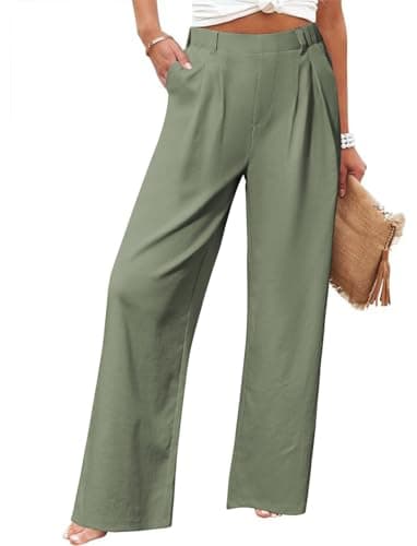 SEMARO Womens High Waisted Linen Feel Wide Leg Pants with Pockets