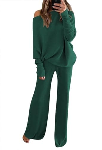 Linsery Women's High Neck Knitted Sweater Set Wide Leg Casual Sweatsuit
