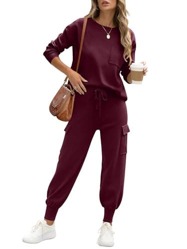 Caracilia Women's Long Sleeve Knit Set with Matching Joggers Fall Lounge