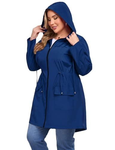 ZOMVA Plus Size Lightweight Hooded Raincoat with Pockets
