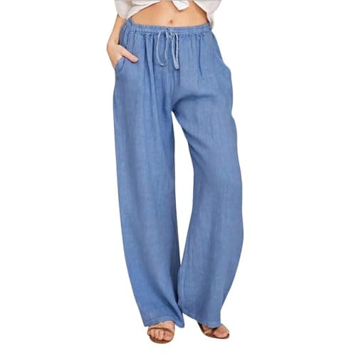 Nantdog Loose Summer Palazzo Pants with Pockets Plus Size