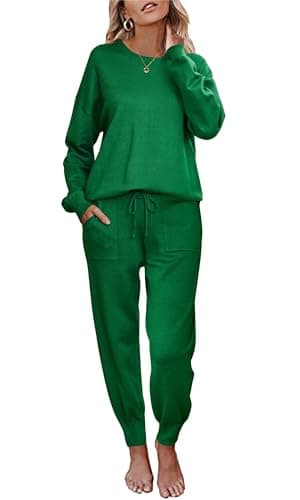 Ekouaer Women's Long Sleeve Knit Pajama Set with Pockets S-XXL