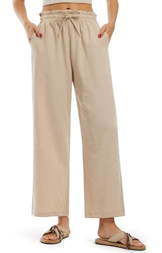 Libin Women's High Waist Wide Leg Imitation Linen Pants