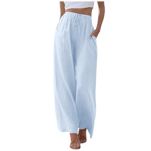 Women's Linen Summer Palazzo Pants with Pockets