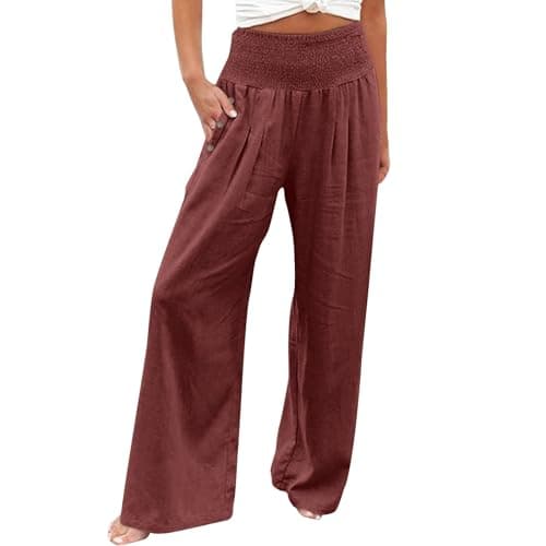 Women's Casual High Waisted Wide Leg Linen Pants