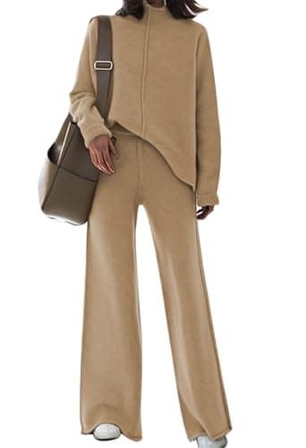 Linsery Women's High Neck Knitted Sweater Set Wide Leg Casual Sweatsuit