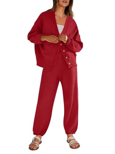 ANRABESS Women's 2-Piece Ribbed Knit Lounge Set