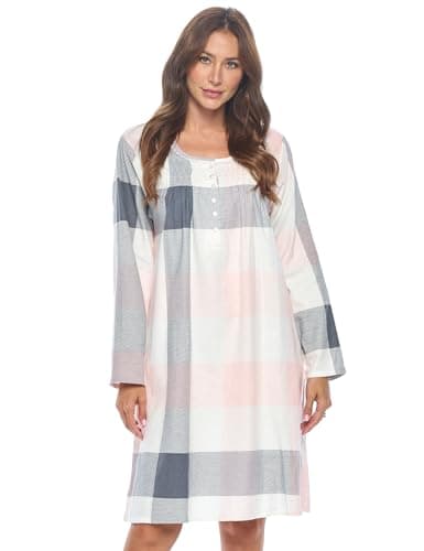 Women's Casual Flannel Floral Long Sleeve Nightgown