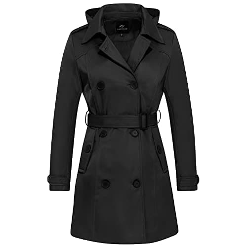 FARVALUE Women's Waterproof Trench Coat with Removable Hood